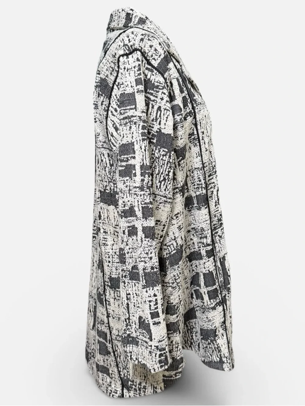 Paper Lace Lagenlook Jacket Top Abstract Black White Button Front Large Artwear